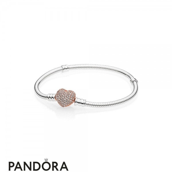 Pandora Jewelry Bracelets Classic Sterling Silver Bracelet Pandora Jewelry Rose Pave Heart Clasp Official