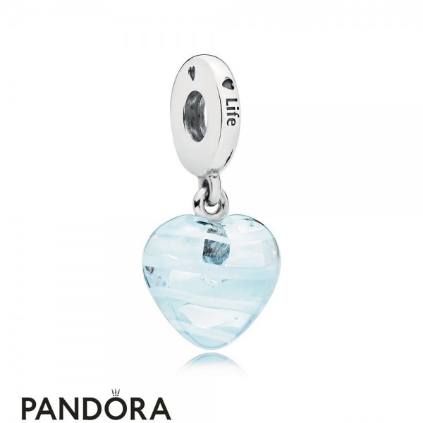 Pandora Jewelry Blue Ribbon Heart Dangle Charm Murano Glass Official Official