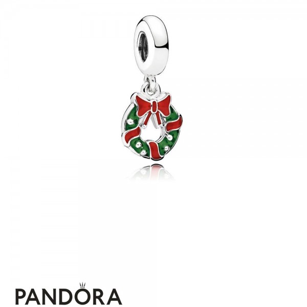 Women's Pandora Jewelry Holiday Wreath Pendant Charm Berry Red Green Enamel Official