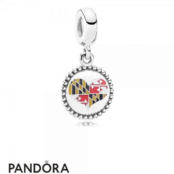 Official Pandora Jewelry Maryland Flag Heart Dangle Charm Mixed Enamel Official