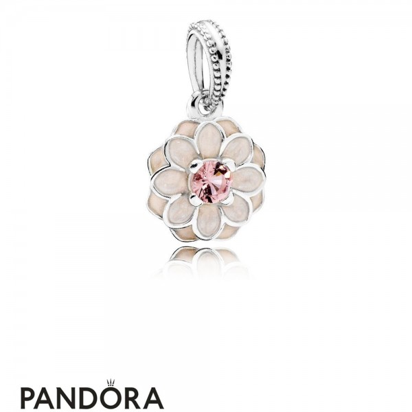Pandora Jewelry Nature Charms Blooming Dahlia Pendant Charm Cream Enamel Blush Pink Crystal Official