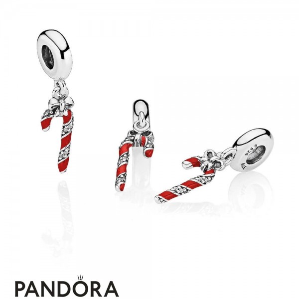 Women's Pandora Jewelry Sparkling Candy Cane Pendant Charm Berry Red Enamel Clear Cz Official
