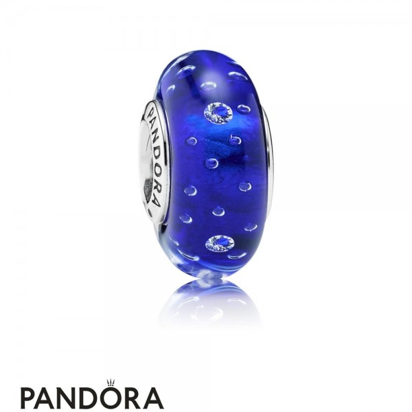 Pandora Jewelry Touch Of Color Charms Dark Blue Effervescence Charm Murano Glass Clear Cz Official