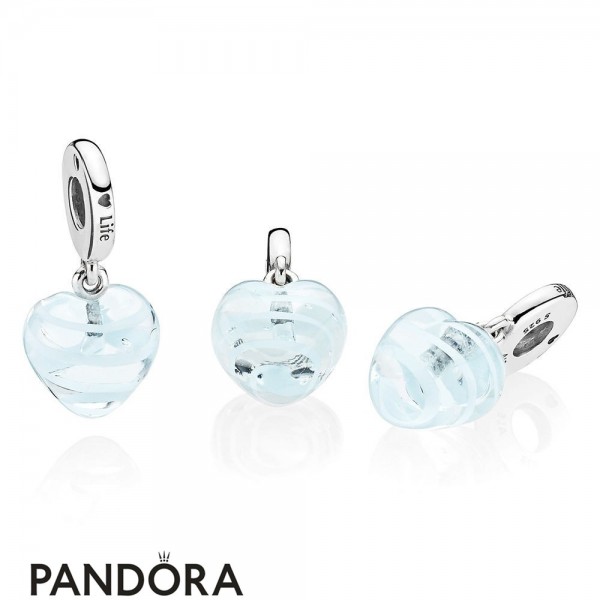 Pandora Jewelry Blue Ribbon Heart Dangle Charm Murano Glass Official