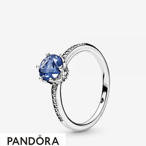 Women's Pandora Jewelry Blue Sparkling Crown Ring Official