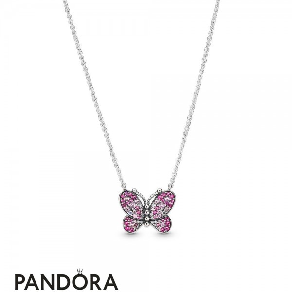 Pandora Jewelry Dazzling Pink Butterfly Necklace Official
