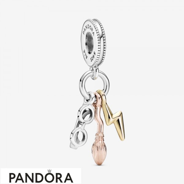 Women's Pandora Jewelry Harry Potter Glasses Nimbus 2000 & Lightning Bolt Dangle Charm Official
