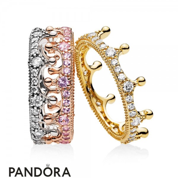 Official Pandora Jewelry Mixed Metals Enchanted Crown Ring Stack Official