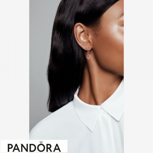 Women's Pandora Jewelry Pink Murano Glass Leaf Hoop Earrings Official