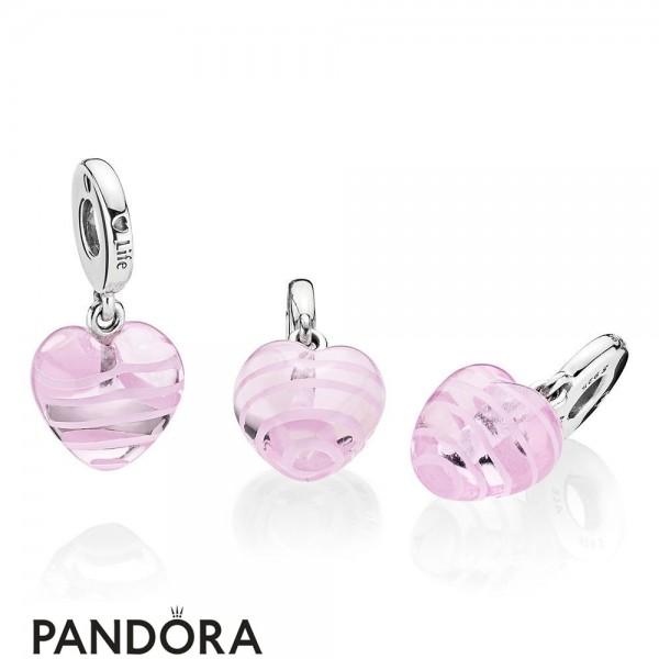 Pandora Jewelry Pink Ribbon Heart Dangle Charm Murano Glass Official