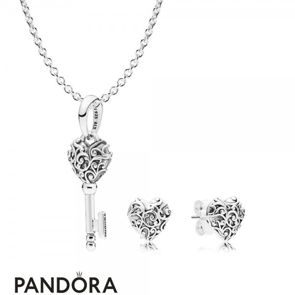Women's Pandora Jewelry Regal Pattern Necklace And Earring Gift Set Official