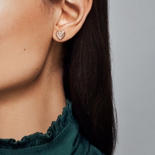 Pandora Jewelry Rose Logo Heart Earring Studs Official