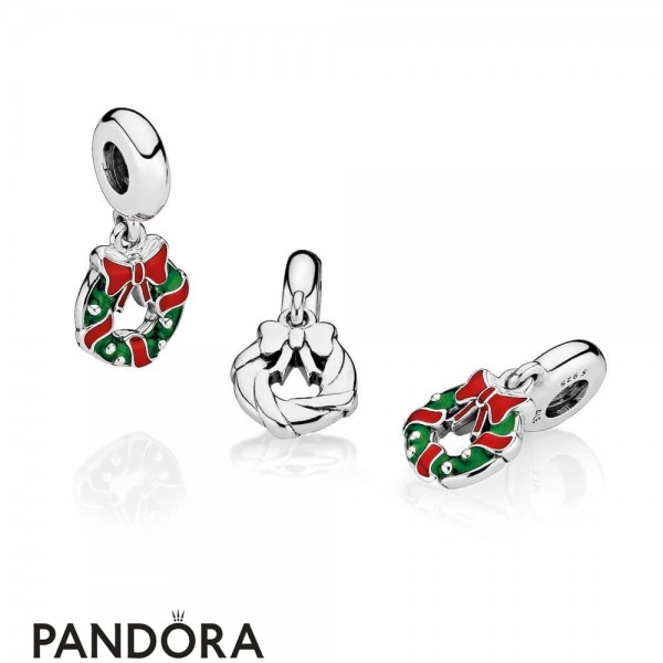 Pandora Jewelry Winter Collection Holiday Wreath Pendant Charm Berry Red Green Enamel Official