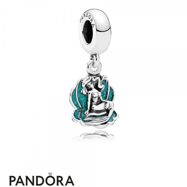 Pandora Jewelry Disney Charms Ariel Sea Shell Pendant Charm Glittery Seafoam Green Enamel Official