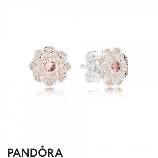 Pandora Jewelry Earrings Blooming Dahlia Stud Cream Enamel Blush Pink Crystals Official