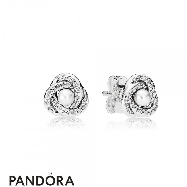 Pandora Jewelry Earrings Luminous Love Knots Stud Earrings White Crystal Pearl Official