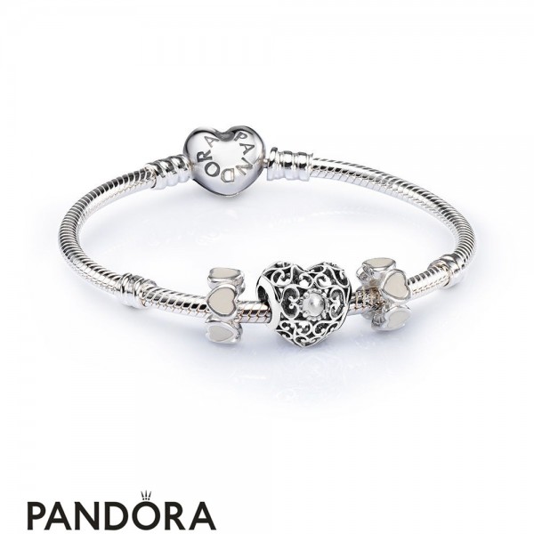 Pandora Jewelry April Signature Heart Birthstone Charm Bracelet Set Official
