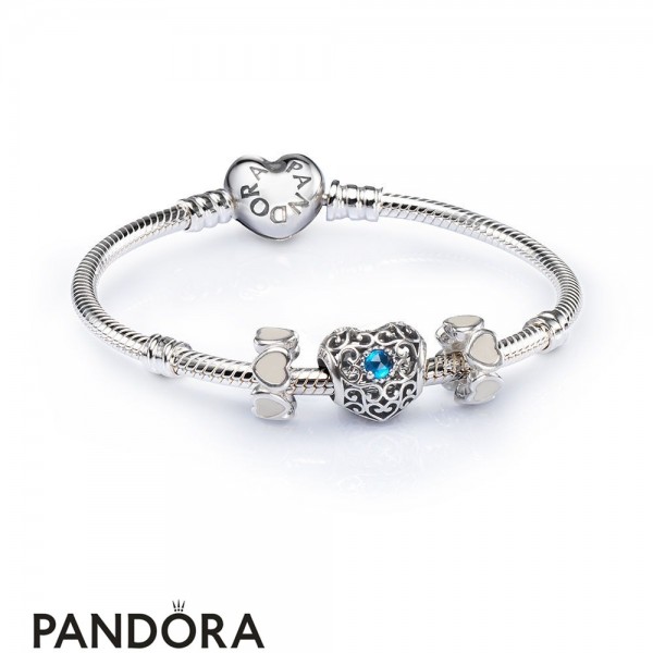 Pandora Jewelry December Signature Heart Birthstone Charm Bracelet Set Official
