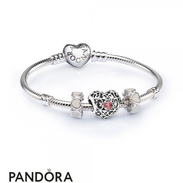 Pandora Jewelry January Signature Heart Birthstone Charm Bracelet Set Official
