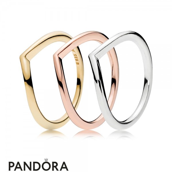 Pandora Jewelry Mixed Metal Wish Bone Ring Stack Official