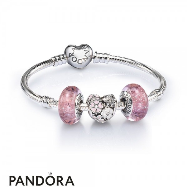 Pandora Jewelry Poetic Blooms Openwork Heart Charm Bracelet Set Official