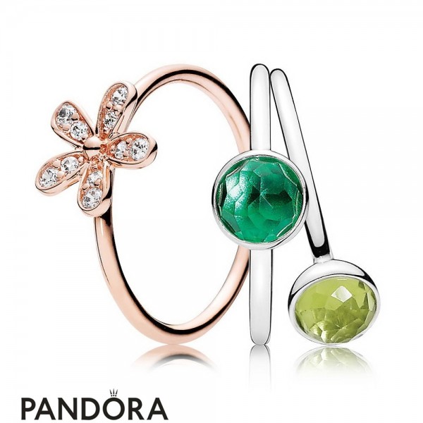 Pandora Jewelry Rose Daisy And Peridot Ring Stack Official