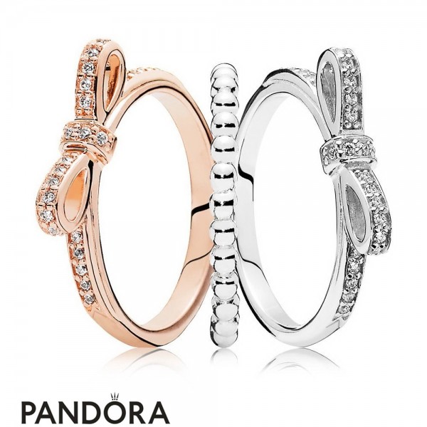 Pandora Jewelry Two Tone Bow Ring Stack Official