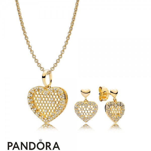 Pandora Jewelry Shine Honeycomb Lace Necklace And Earring Set Official
